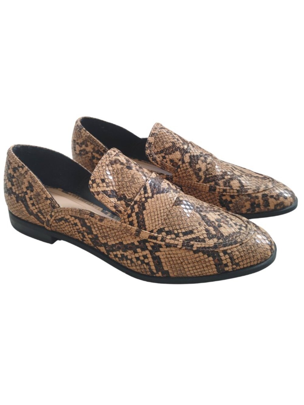 Zara Trafaluc Snakeskin Penny Loafers Tan Brown Animal Print Slip On Flats 37 - Picture 4 of 6